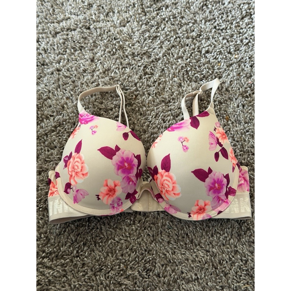 PINK Victoria's Secret Wear Everywhere Floral Push‎ Up Bra Size 32D A1-0057